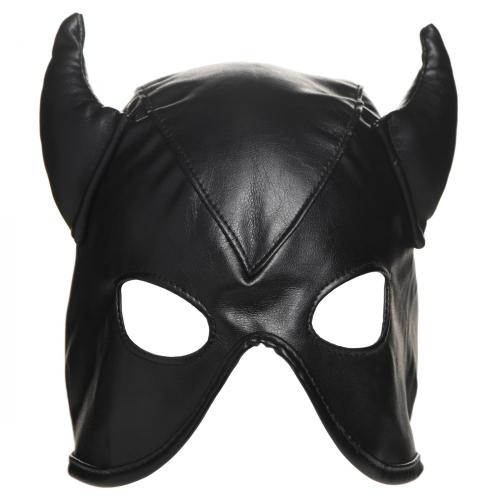Dungeon Demon Bondage Masker Met Hoorns - Zwart